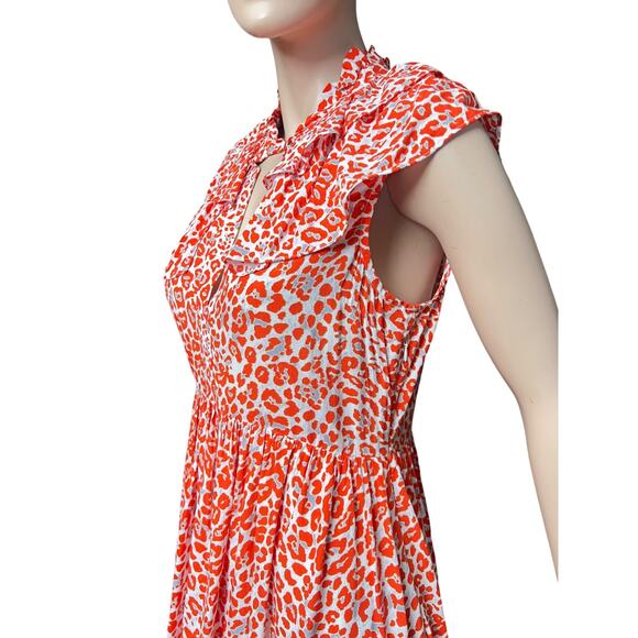 New Maje Leopard Animal Print Ruffles Orange Mini Dress Size M US 100% Viscose - Picture 9 of 15